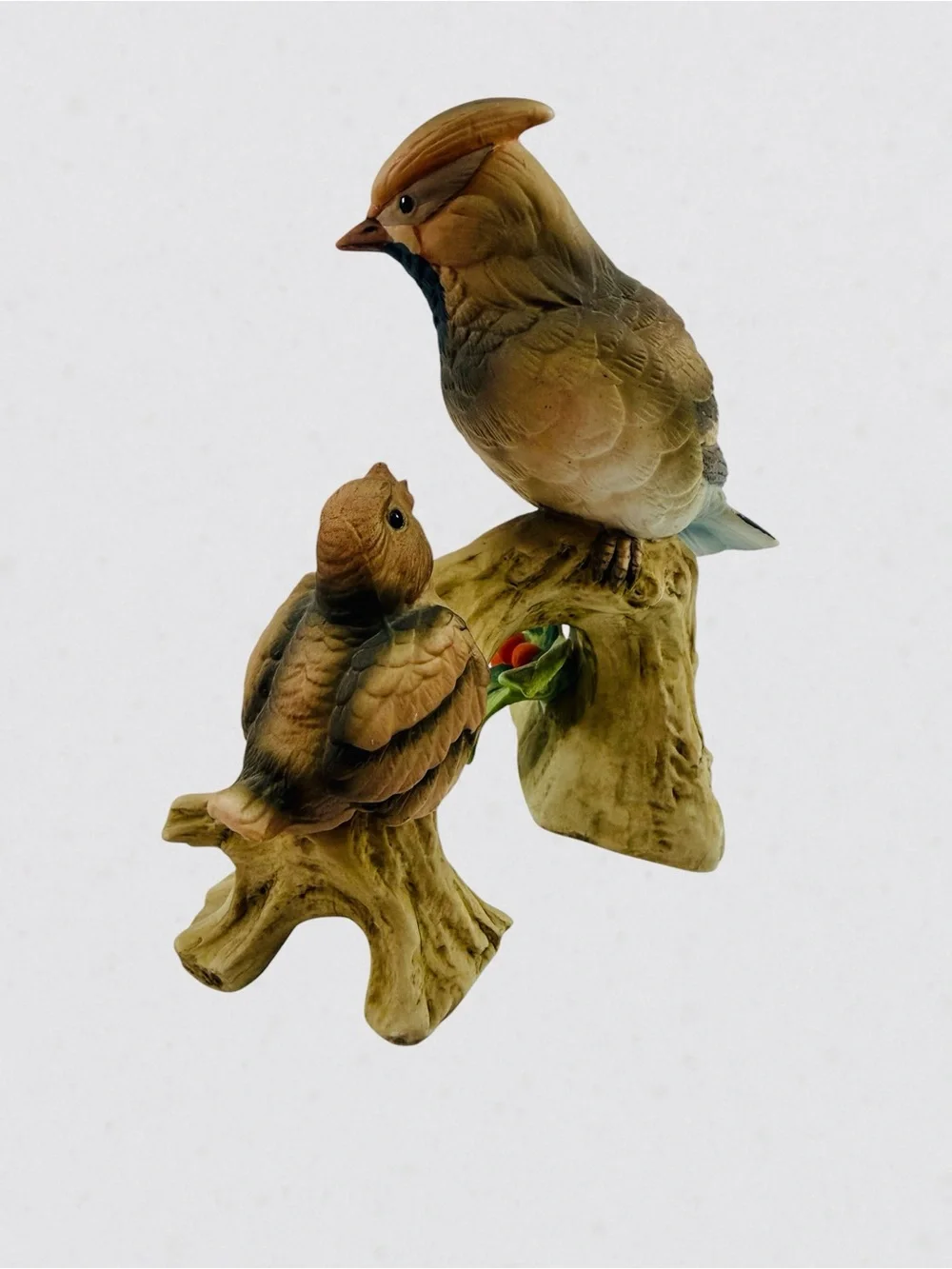 Vintage Lefton Cardinal Mother Baby Bird Branch Porcelain Figurine KW07456